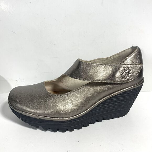 Fly London Yasi Metallic Bronze Leather Platform Wedge Shoes - EUR 37 W - Picture 4 of 16